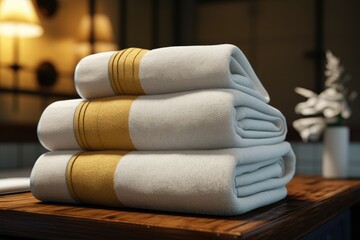Obraz na płótnie Canvas Clean towels on bed at hotel room