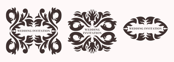 abstract tribal flora. Bridal vintage floral frame isolated. Vector paper sketch. Hand drawn artwork. bohemia concept for wedding invitation card, branding, boutique logo label. flat brown color.