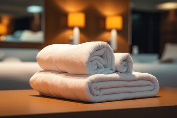 Clean towels on bed at hotel room
