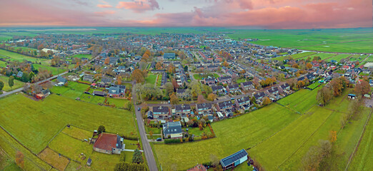 Fototapeta na wymiar Aerial panorama from the little village Koudum in Friesland the Netherlands