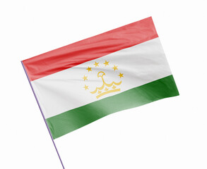 3d illustration flag of Tajikistan. Tajikistan flag waving isolated on white background with clipping path. flag frame with empty space for your text.