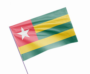 3d illustration flag of Togo. Togo flag waving isolated on white background with clipping path. flag frame with empty space for your text.