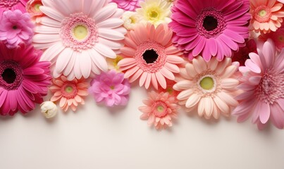 Floral border frame, assorted garden flowers empty space background. Backdrop with copy space