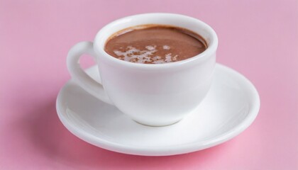Obraz premium White cup of hot chocolate on pink background