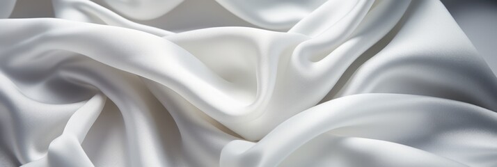 Fototapeta premium Closeup of elegant crumpled white silk fabric cloth background luxurious textile texture design