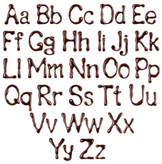 Glossy large and small letters of the Latin alphabet made of melted chocolate
