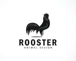 rooster logo creative animal design farm food business black and white vector