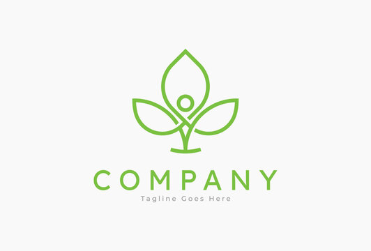 Healthy living logo design. people and plants combination. vector illustration