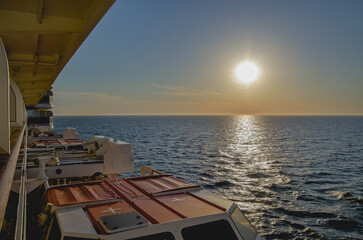 Luxury ocean liner cruiseship cruise ship Elizabeth or Victoria at sea with waves and swell with...