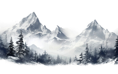Fototapeta na wymiar Frosty Snowy Mountain Retreat Isolated on Transparent Background PNG.