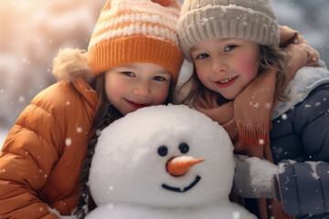 children building a snowman, Generative AI