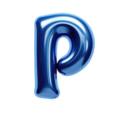 blue metallic P alphabet balloon Realistic 3D on white background.