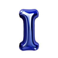 blue metallic I alphabet balloon Realistic 3D on white background.
