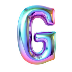 Hologram metallic G alphabet balloon Realistic 3D on white background. Generative AI
