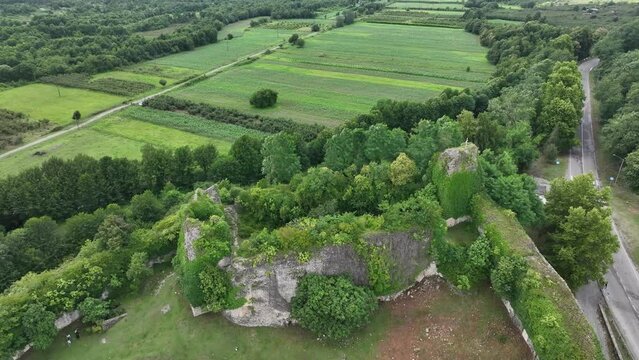 Aerial view of Rukhi Fortress Located in the village of Rukhi in Samegrelo&rsquo;s Zugdidi Municipality