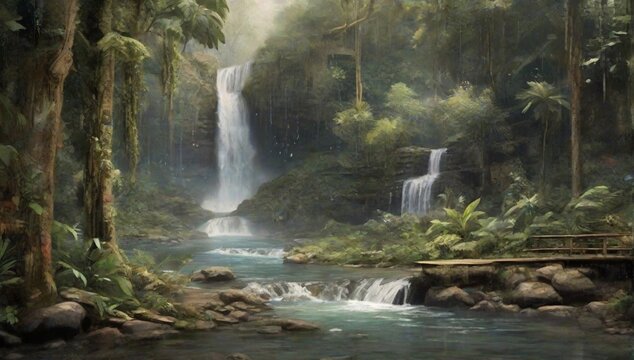 _Image_of_peaceful_waterfall_in_the_rain_