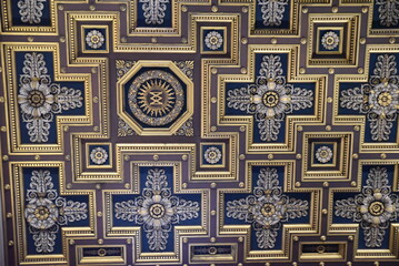 Plafond à caissons de Notre-Dame-de-Lorette à Paris. France - obrazy, fototapety, plakaty