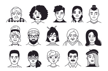 Line people portraits vector set