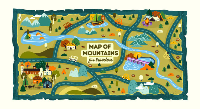 Map of mountains for travelers vector
