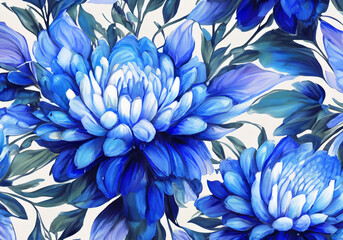 Niebieska tapeta w kwiaty - obrazy, fototapety, plakaty