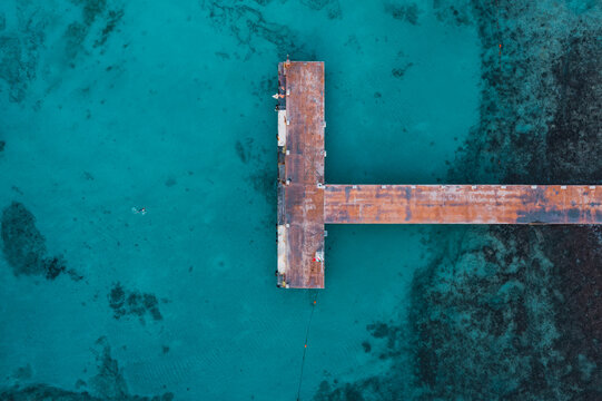 Aerial View of T-Shaped Pier in Cancun