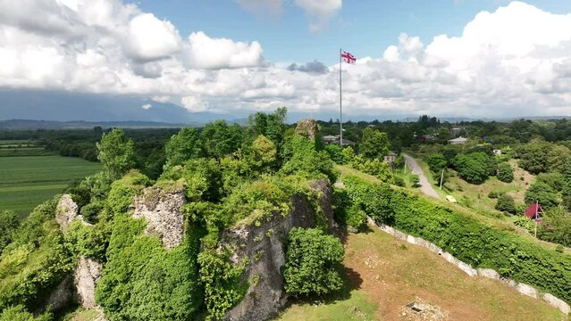 Aerial view of Rukhi Fortress Located in the village of Rukhi in Samegrelo&rsquo;s Zugdidi Municipality