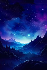Obraz premium beautiful starry night sky with nebulas and stars over forest, beauty at nature