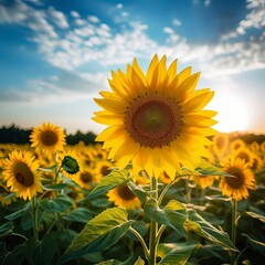 Image of a vibrant sunflower yellow field , generative ai.