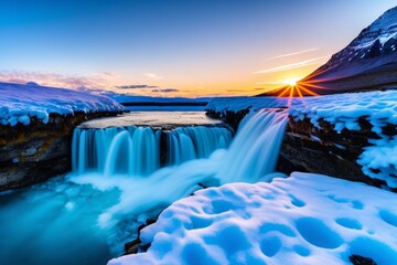 Falls at sunset-falls in winter-sunrise over the river