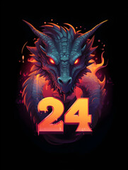 Happy Chinese New Year 2024, dragon zodiac illustration with 2024 numbers