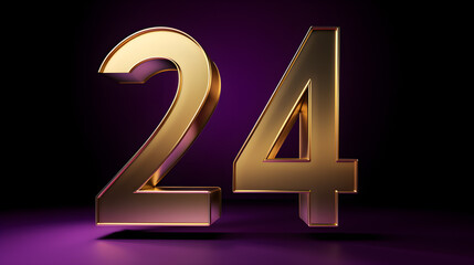 Stylish gold 2024 new year numbers sign on purple background
