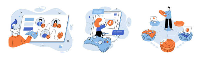 Digital asset vector illustration. Digital assets are transforming way businesses operate and manage their investments Currency in digital era is evolving into virtual forms exist in cyberspace