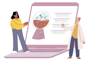 Botany study, phytomedicine training about plants with tablet pc. Homeopathy concept. Traditional herbal medicine as an alternative healthcare. Scientists study beneficial properties of vegetation