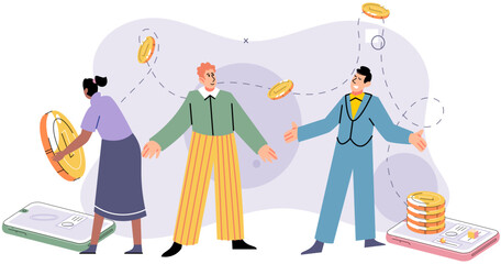 Cashless payment. Vector illustration. Cashless payments help streamline payment process and reduce waiting times Mobile wallets are protected by security features like fingerprint or facial
