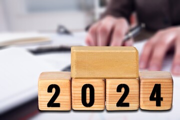 Budget 2024 wooden blocks, analysis concept