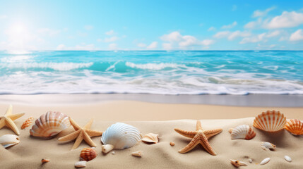 Fototapeta na wymiar sea shells and starfish on the beach