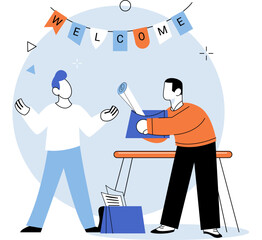 New employee. Vector illustration. A new employee is like fresh breeze entering room, bringing new energy and perspectives to workplace The new employee metaphor illustrates arrival person into job