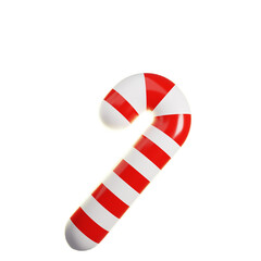Candy cane isolated on transparent background. Realistic red and white xmas candy cane. Merry Christmas design element for greeting cards, poster, banner, invitation. 3d illustration