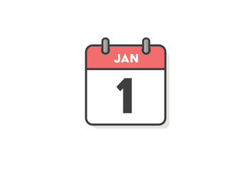 JAN 1 の文字とシンプルなカレンダーのアイコン - 英語表記の1月1日/元旦の暦
 - obrazy, fototapety, plakaty