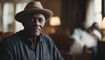 Senior Black Man With Hat Looking At Camera - obrazy, fototapety, plakaty