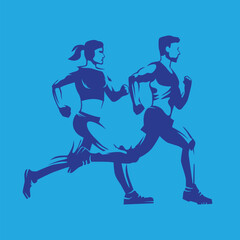 Running Running Marathon Men and Woman Silhouette Vector Design