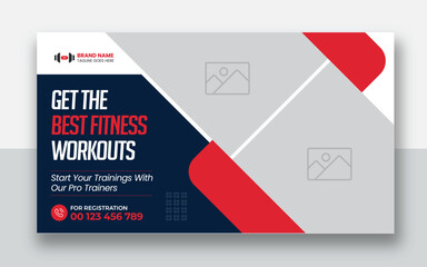 Gym and Fitness youtube video thumbnail or fitness training web banner design