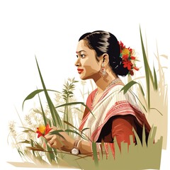 Happy Bihu- Religious holiday festival of Assamese New Year.illustration - obrazy, fototapety, plakaty