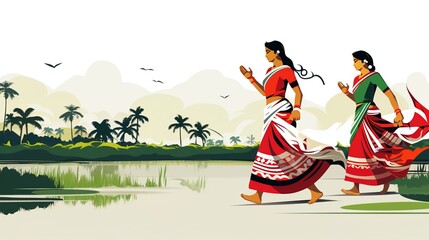Happy Bihu- Religious holiday festival of Assamese New Year.illustration