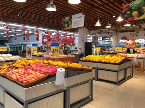 Walmart retail store display fruits in China 