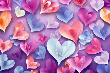 Bright floral Hearts paper Valentines day art background wallpaper for Love gift package. Generative ai image