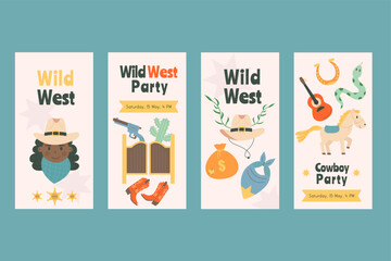 Flat style wild west party instagram story - obrazy, fototapety, plakaty