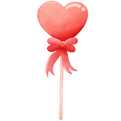 hand drawn red heart shaped lollipop for Valentine's day , png illustration .