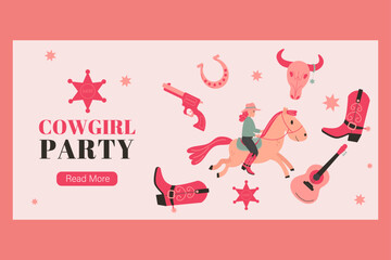 Banner cowgirl party in flat style