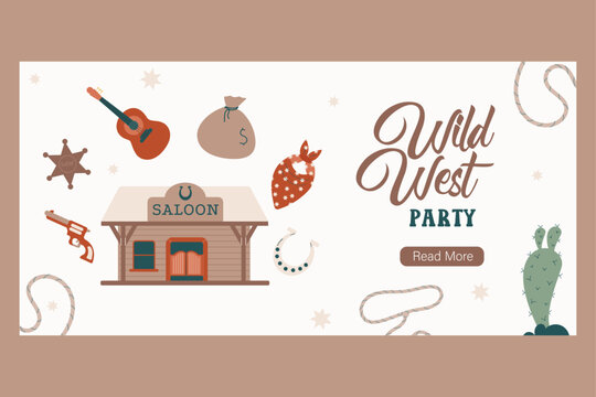 Wild west party banner in flat style